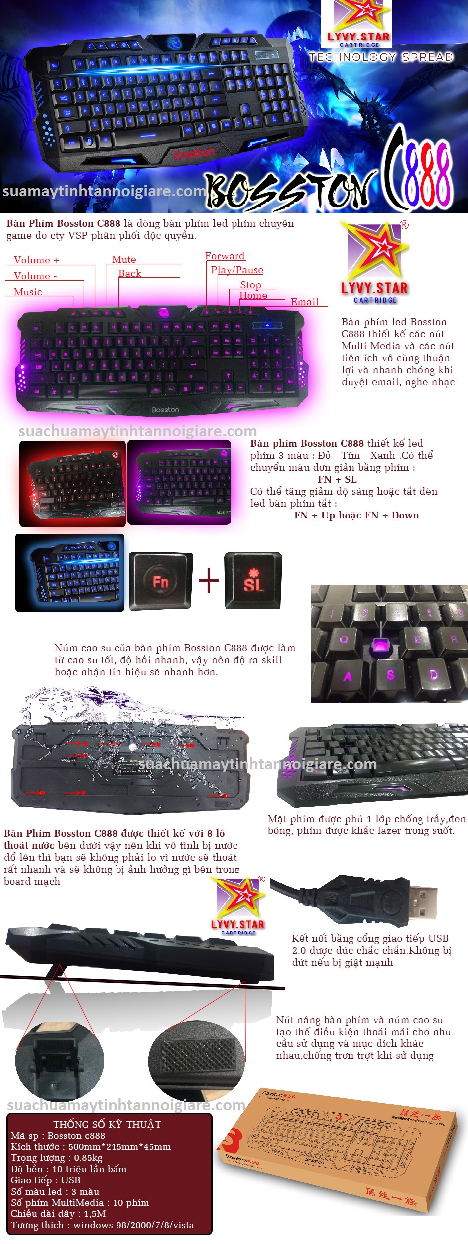 Hình-ảnh-thực-của- Bàn Phím Chuyên Game Bosston G888 Led 3 Màu