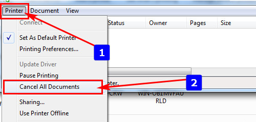 xóa tất cả lệnh in máy tính