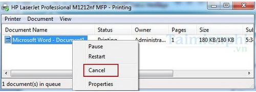 xóa lệnh in trên máy tính