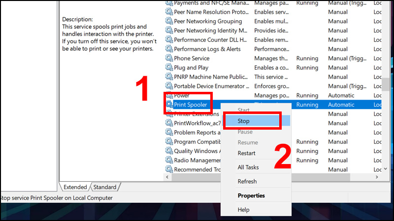 Kiểm tra dịch vụ Print Spooler máy in