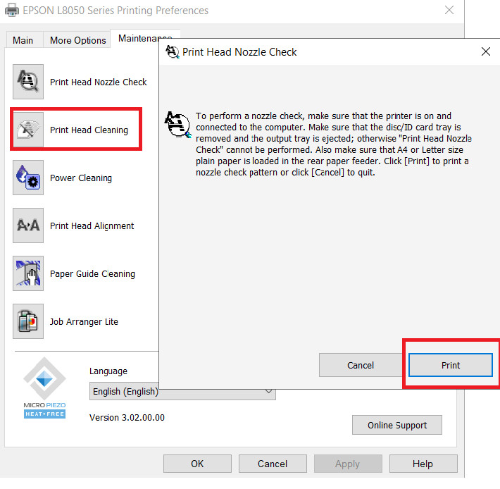 cách kiểm tra đầu phun epson L8050/L18050