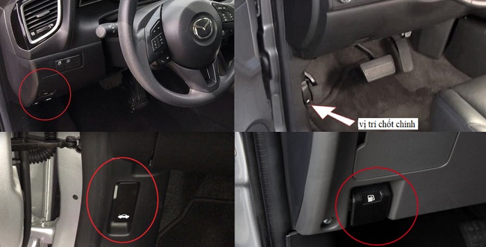 Mở nắp che bình xăng, nắp ca-pô, cốp