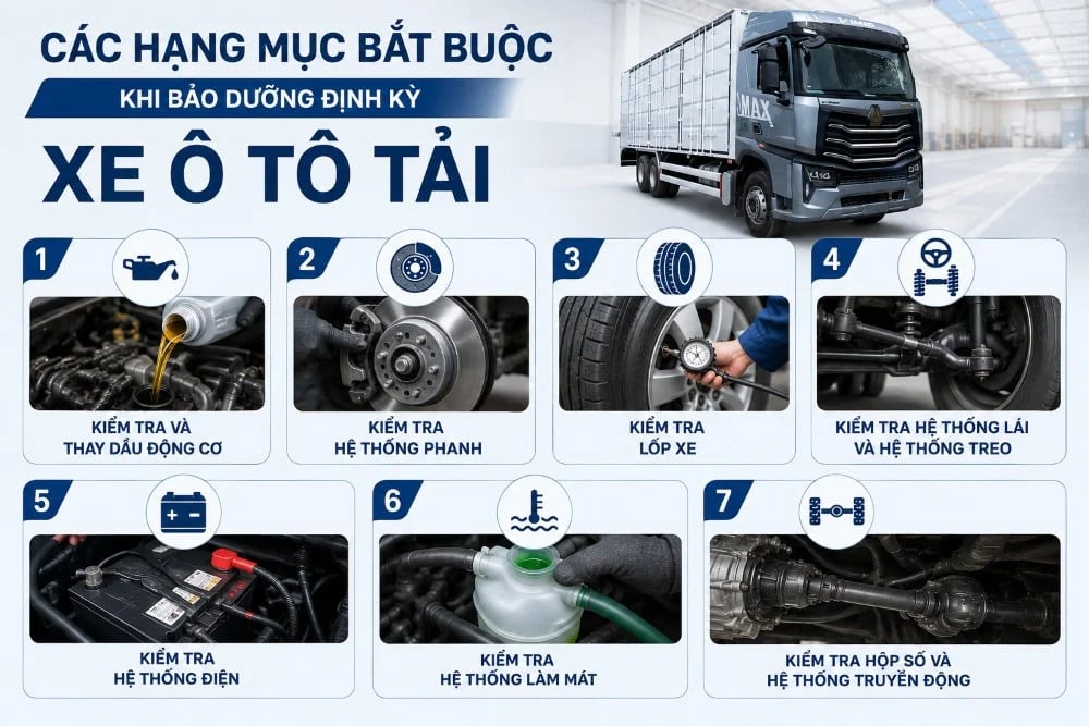 Lịch bảo dưỡng định kỳ xe ô tô tải và các hạng mục bắt buộc