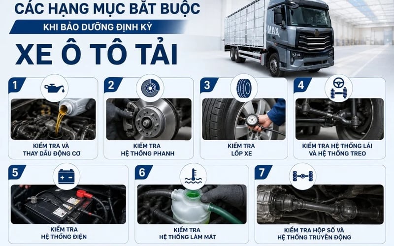 Lịch bảo dưỡng định kỳ xe ô tô tải và các hạng mục bắt buộc