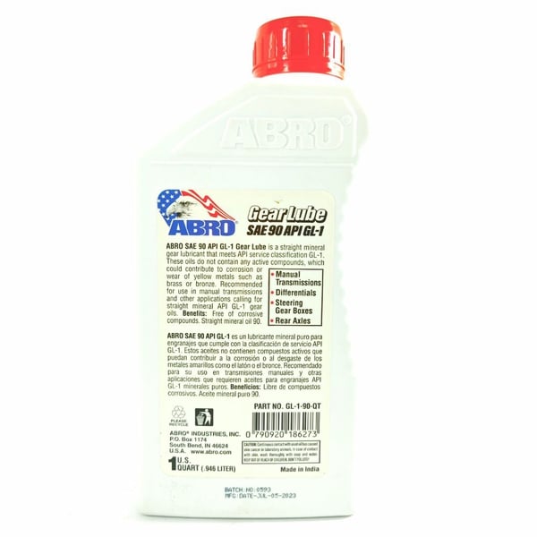 Dầu Nhớt Hộp Số Sàn Và Cầu Ô Tô ABRO Gear Lube SAE 90 API GL-1 (Chai 946ml / 1 U.S. QUART)