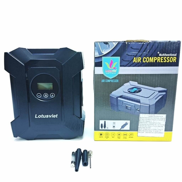 Máy bơm hơi ô tô điện tử đa năng Lotusviet (Màn hình LCD - Tự ngắt)