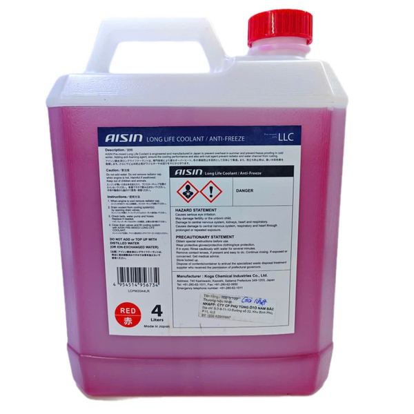 Nước Làm Mát Ô Tô AISIN Chính Hãng Nhật Bản 4 Lít - Đầy Đủ Màu Đỏ, Xanh Lá, Hồng, Xanh Dương (LLC & SLLC)