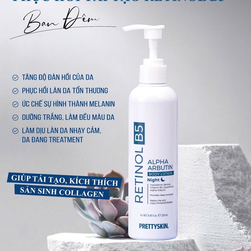 KEM DƯỠNG BODY BAN ĐÊM PRETTY SKIN RETINOL B5 ALPHA ARBUTIN BODY LOTION
