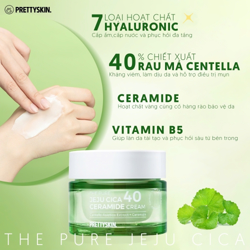 KEM DƯỠNG RAU MÁ PRETTY SKIN THE PURE JEJU CICA 40 CERAMIDE CREAM