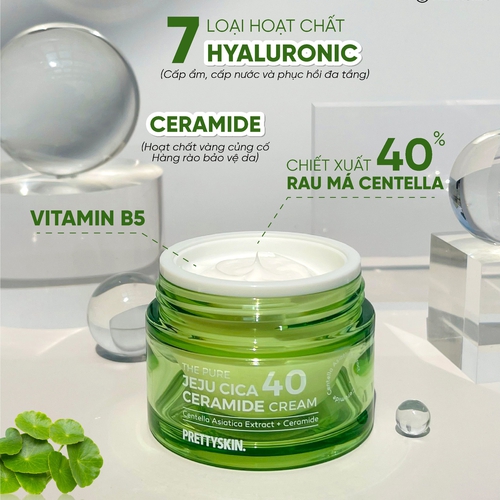 KEM DƯỠNG RAU MÁ PRETTY SKIN THE PURE JEJU CICA 40 CERAMIDE CREAM
