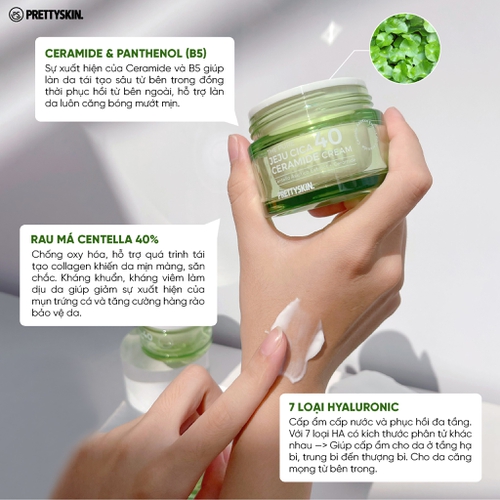 KEM DƯỠNG RAU MÁ PRETTY SKIN THE PURE JEJU CICA 40 CERAMIDE CREAM