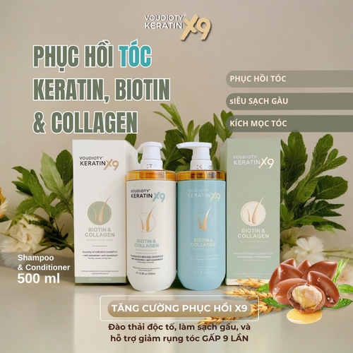 BỘ DẦU GỘI XẢ VOUDIOTY KERATIN X9 BIOTIN & COLLAGEN 500ML
