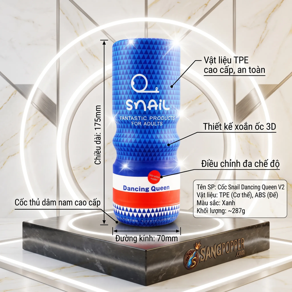 Cốc Tự Sướng Snail Dancing Queen - Rung 20 Chế Độ, Lõi Silicon Da Thật Mềm Mịn