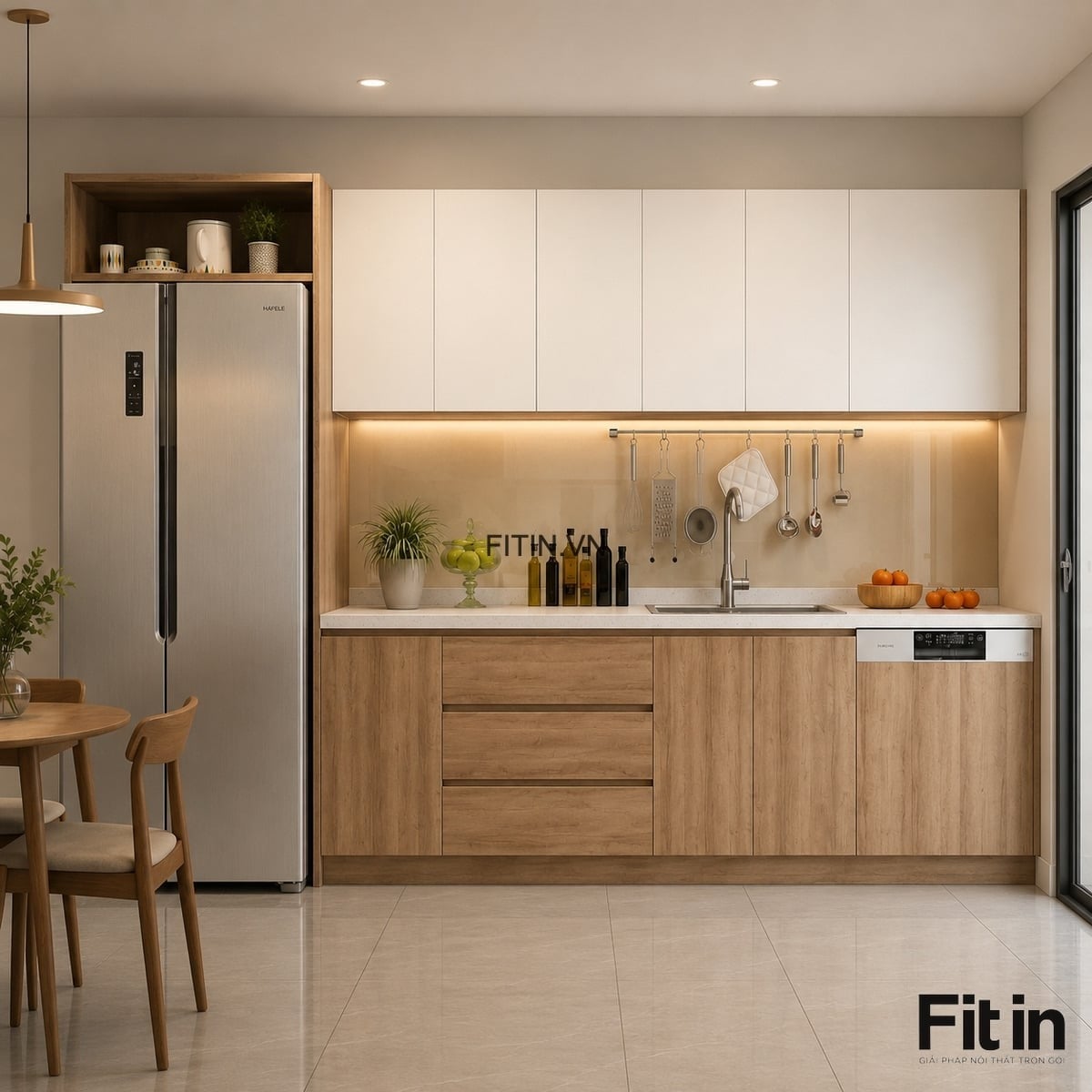 20+ Mẫu tủ bếp c&aacute;nh Acrylic v&acirc;n gỗ đẹp, hiện đại, bền v&agrave; sang trọng