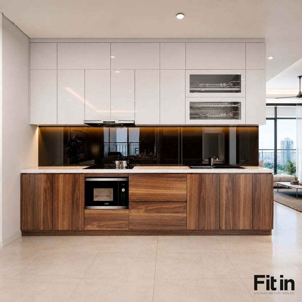 20+ Mẫu tủ bếp c&aacute;nh Acrylic v&acirc;n gỗ đẹp, hiện đại, bền v&agrave; sang trọng