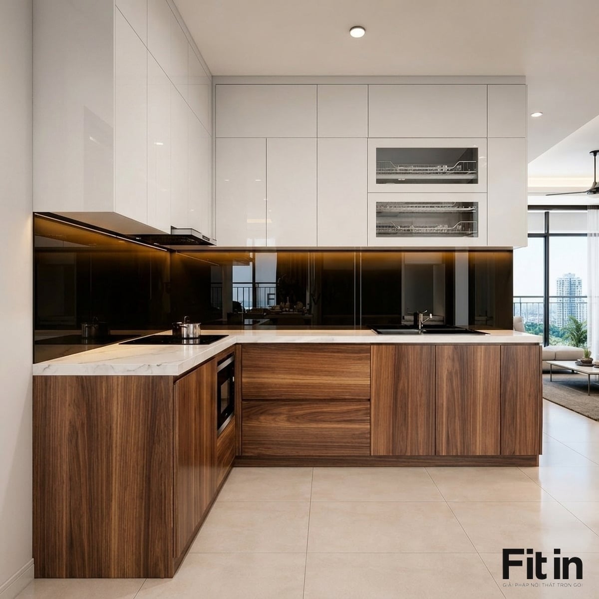 20+ Mẫu tủ bếp c&aacute;nh Acrylic v&acirc;n gỗ đẹp, hiện đại, bền v&agrave; sang trọng
