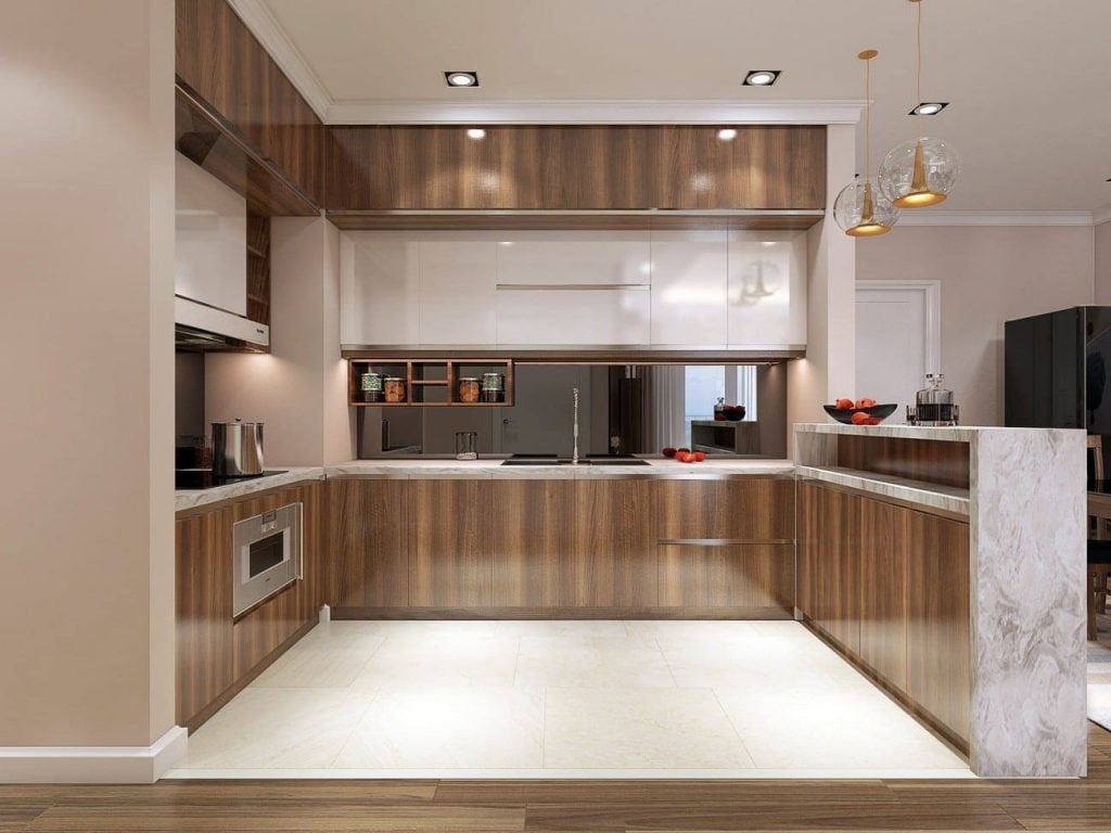 20+ Mẫu tủ bếp c&aacute;nh Acrylic v&acirc;n gỗ đẹp, hiện đại, bền v&agrave; sang trọng