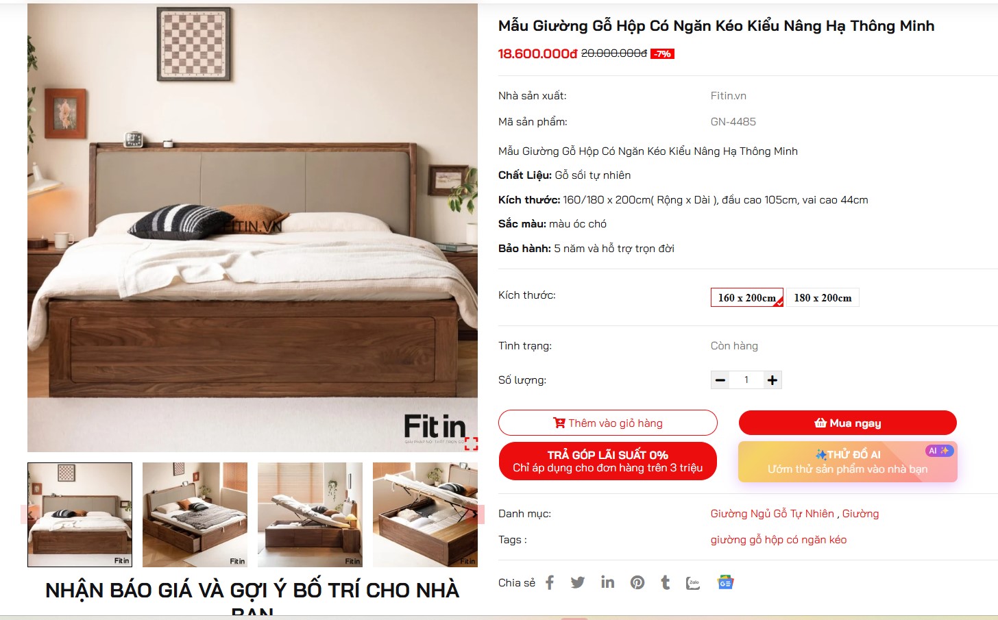 Mẫu Giường Gỗ Hộp C&oacute; Ngăn K&eacute;o Kiểu N&acirc;ng Hạ Th&ocirc;ng Minh