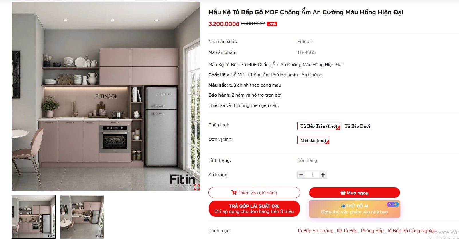 Mẫu Kệ Tủ Bếp Gỗ MDF Chống Ẩm An Cường M&agrave;u Hồng Hiện Đại