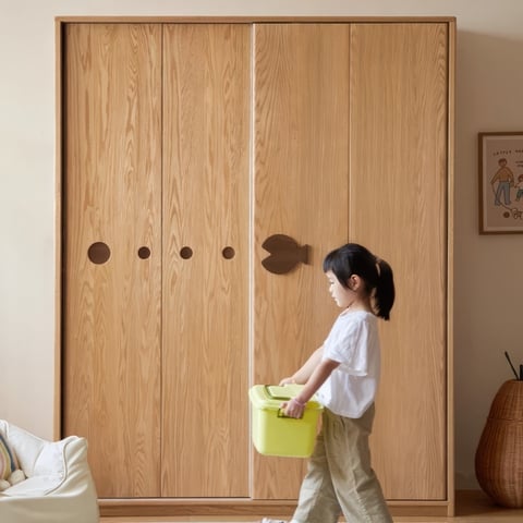 Tủ Gỗ Trẻ Em Cửa Lùa Gỗ Sồi Màu Tự Nhiên Đẹp Tinh Tế