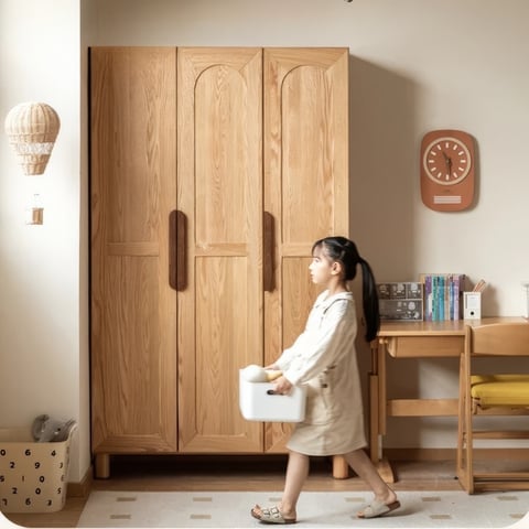 Tủ Quần Áo Trẻ Em Gỗ Tự Nhiên Kiểu Chân Cao Chất Lượng Đẹp