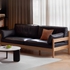 Ghế Gỗ Sofa Phòng Khách Kết Hợp Nệm Bọc Da Màu Đen Tinh Tế