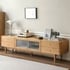 Kệ Gỗ Tivi Chân Cao Gỗ Ghép Phủ Veneer Sồi Phối Cánh Kính Sọc
