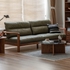 Sofa 2 Người Gỗ Sồi Kết Hợp Nệm Bọc Da Xanh Rêu Hiện Đại