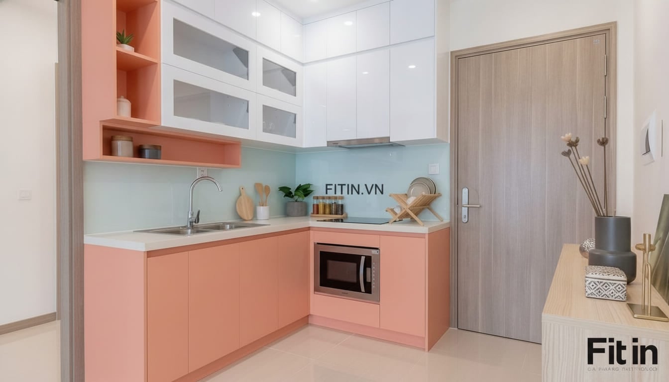 Tủ Bếp Chung Cư Gỗ MDF Chống Ẩm An Cường Tối Giản Tinh Tế