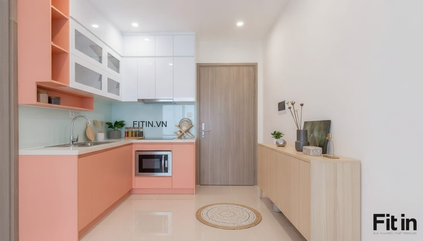 Tủ Bếp Chung Cư Gỗ MDF Chống Ẩm An Cường Tối Giản Tinh Tế