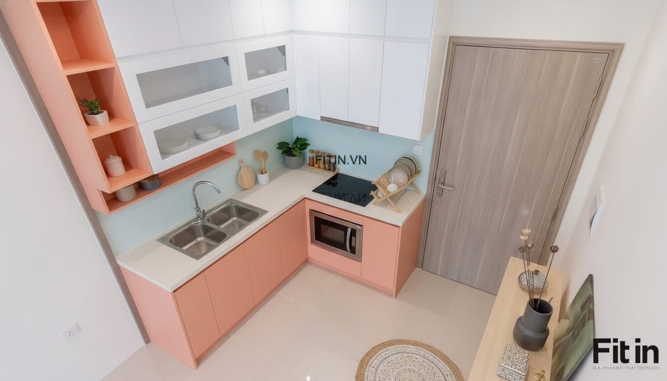 Tủ Bếp Chung Cư Gỗ MDF Chống Ẩm An Cường Tối Giản Tinh Tế