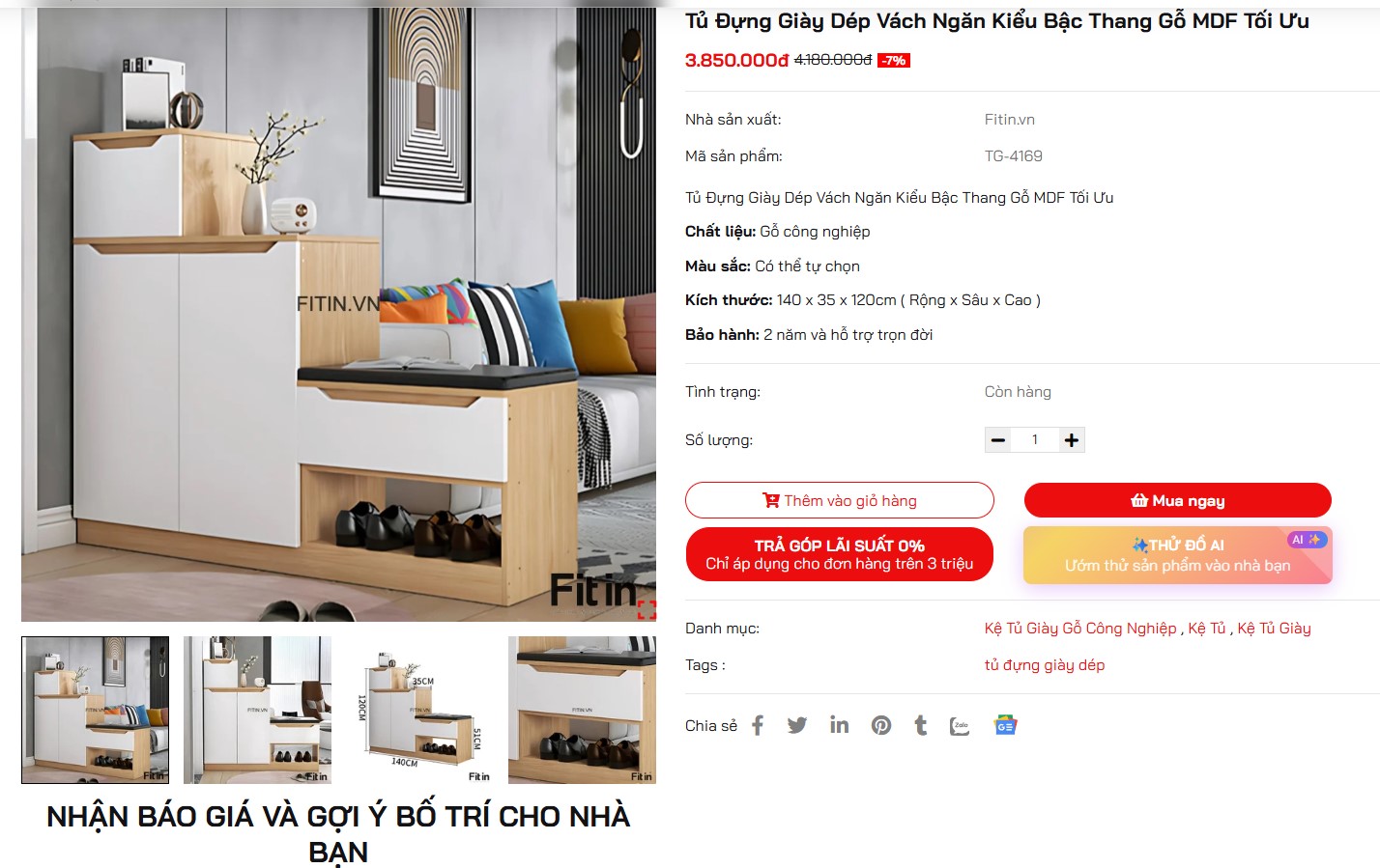 Tủ Đựng Gi&agrave;y D&eacute;p V&aacute;ch Ngăn Kiểu Bậc Thang Gỗ MDF Tối Ưu&nbsp;