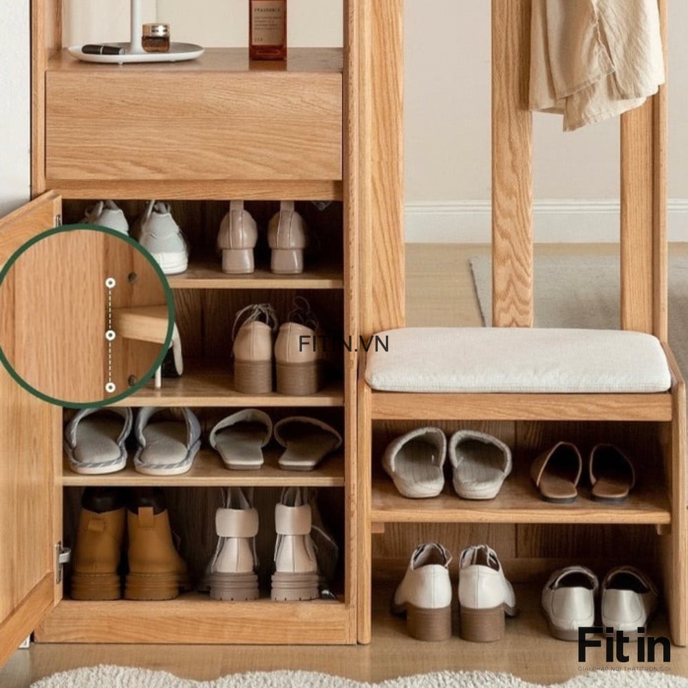 Tủ Gi&agrave;y Kết Hợp V&aacute;ch Ngăn Ph&ograve;ng Kh&aacute;ch Gỗ Gh&eacute;p Phủ Veneer Sồi