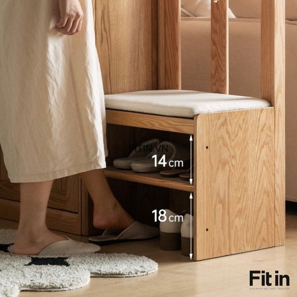 Tủ Gi&agrave;y Kết Hợp V&aacute;ch Ngăn Ph&ograve;ng Kh&aacute;ch Gỗ Gh&eacute;p Phủ Veneer Sồi