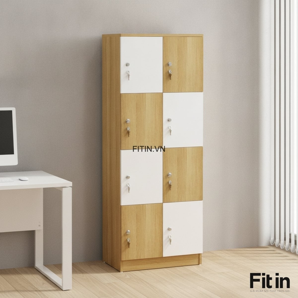Tủ locker 8 ngăn gỗ MDF l&otilde;i xanh An Cường bền đẹp, kh&oacute;a an to&agrave;n, gi&aacute; tốt tại Fitin