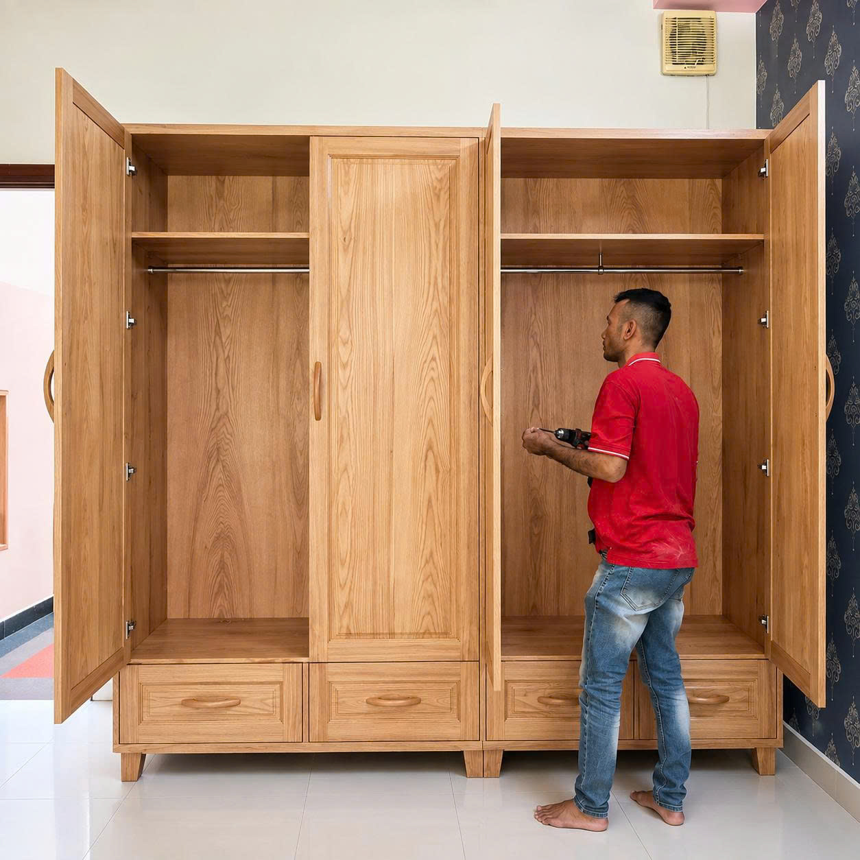 Tủ Quần Áo Gỗ MDF Lõi Xanh An Cường Cửa Lùa Màu Xanh Pastel Tủ Quần Áo Gỗ MDF Lõi Xanh An Cường Cửa Lùa Màu Xanh Pastel