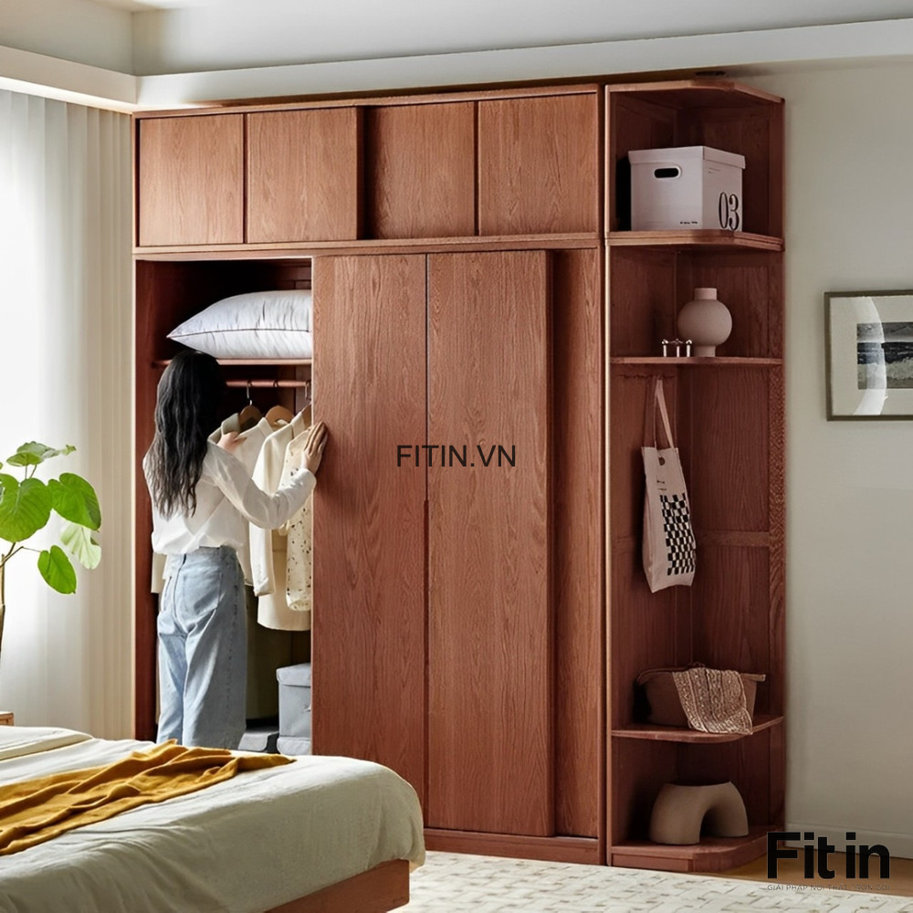 Tủ Quần &Aacute;o Gỗ Sồi 2 Tầng Cửa L&ugrave;a M&agrave;u &Oacute;c Ch&oacute; Đẹp Hiện Đại 