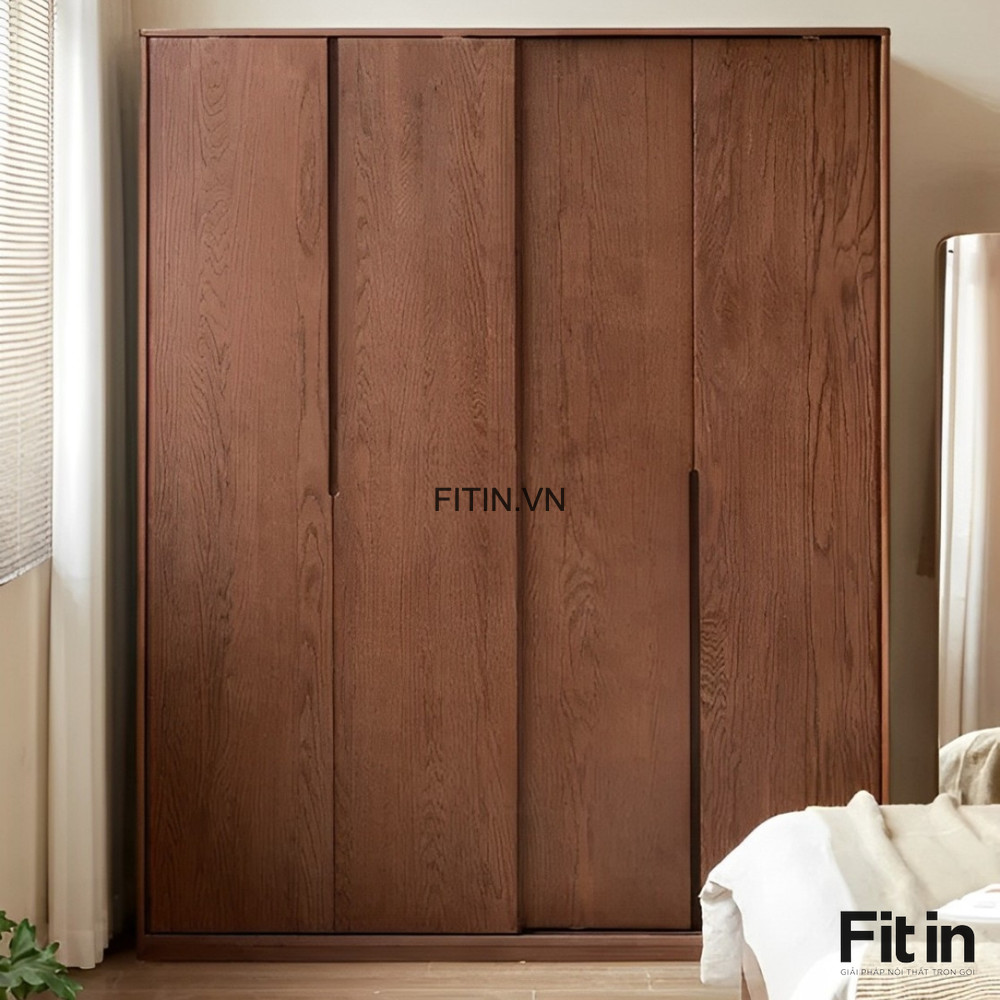 Tủ Quần &Aacute;o Gỗ Sồi 2 Tầng Cửa L&ugrave;a M&agrave;u &Oacute;c Ch&oacute; Đẹp Hiện Đại 