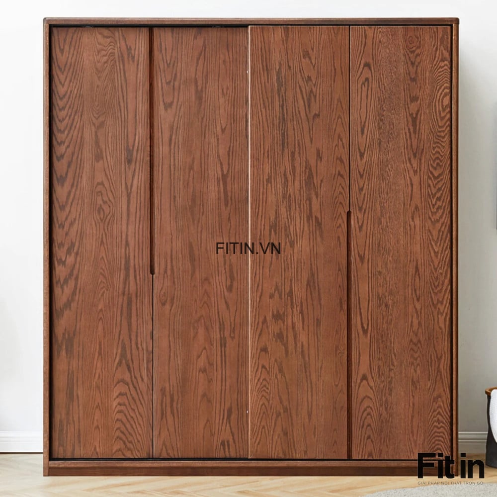 Tủ Quần &Aacute;o Gỗ Sồi 2 Tầng Cửa L&ugrave;a M&agrave;u &Oacute;c Ch&oacute; Đẹp Hiện Đại 