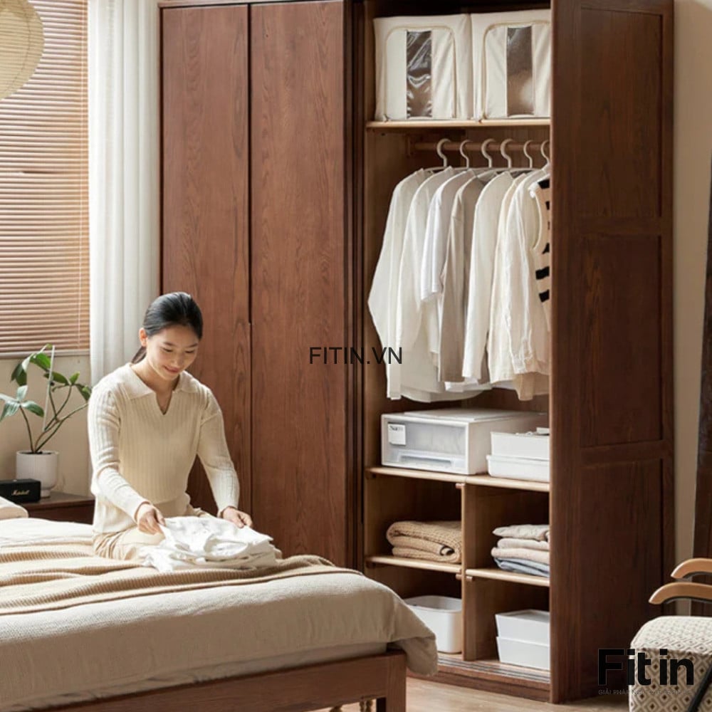 Tủ Quần &Aacute;o Gỗ Sồi 2 Tầng Cửa L&ugrave;a M&agrave;u &Oacute;c Ch&oacute; Đẹp Hiện Đại 