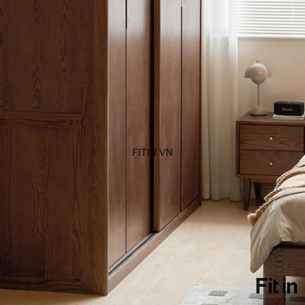 Tủ Quần &Aacute;o Gỗ Sồi 2 Tầng Cửa L&ugrave;a M&agrave;u &Oacute;c Ch&oacute; Đẹp Hiện Đại 
