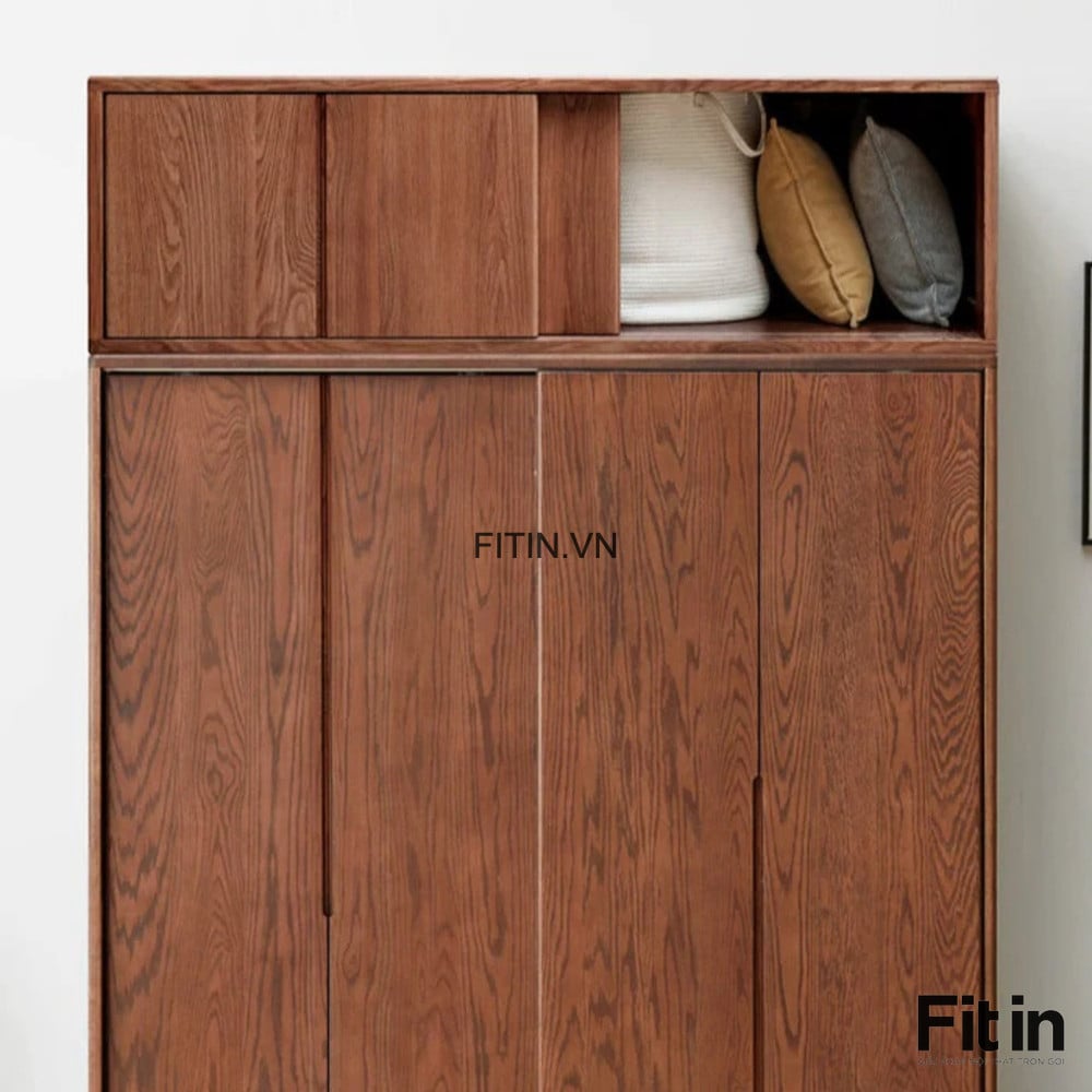 Tủ Quần &Aacute;o Gỗ Sồi 2 Tầng Cửa L&ugrave;a M&agrave;u &Oacute;c Ch&oacute; Đẹp Hiện Đại 