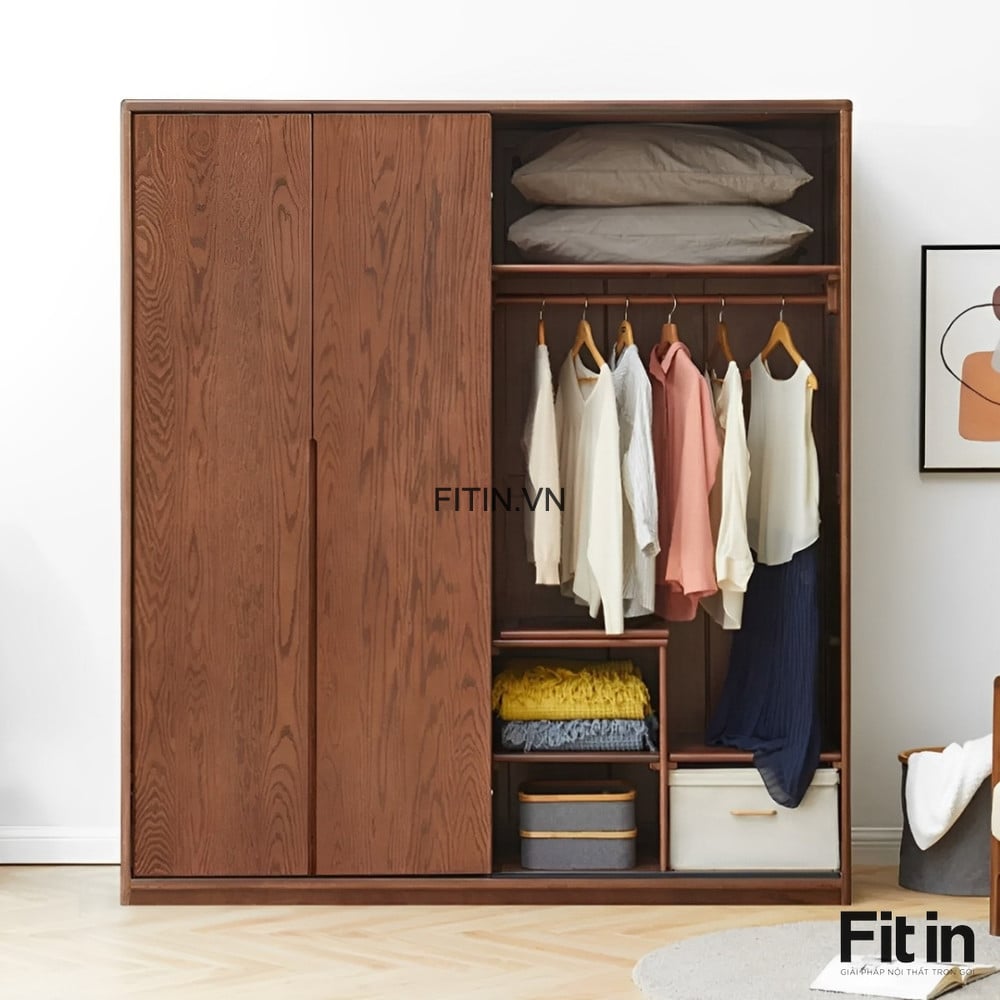 Tủ Quần &Aacute;o Gỗ Sồi 2 Tầng Cửa L&ugrave;a M&agrave;u &Oacute;c Ch&oacute; Đẹp Hiện Đại 