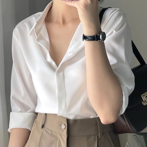 Áo sơ mi trắng nữ tay dài vải Kate Nhật cao cấp thanh lịch - 033