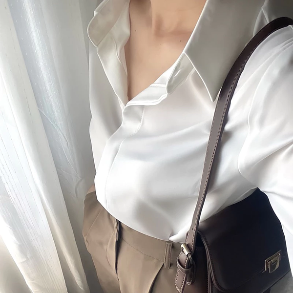 Áo sơ mi trắng nữ tay dài vải Kate Nhật cao cấp thanh lịch - 033
