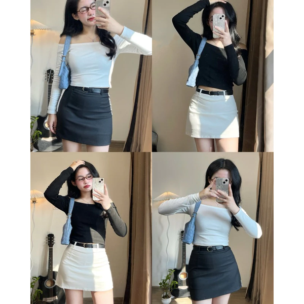 Chân váy chữ A có quần trong, chất kate Nhật mềm mịn không nhăn - 008
