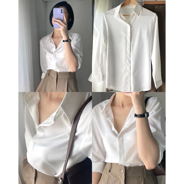 Áo sơ mi đen nữ tay dài công sở Kate Nhật cao cấp thanh lịch - 033