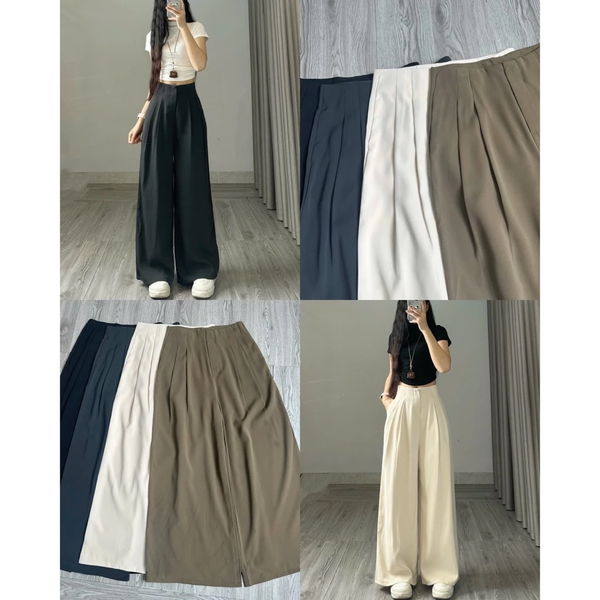 Quần ống suông xếp ly vải đứng form thanh lịch che khuyết điểm chân - 038