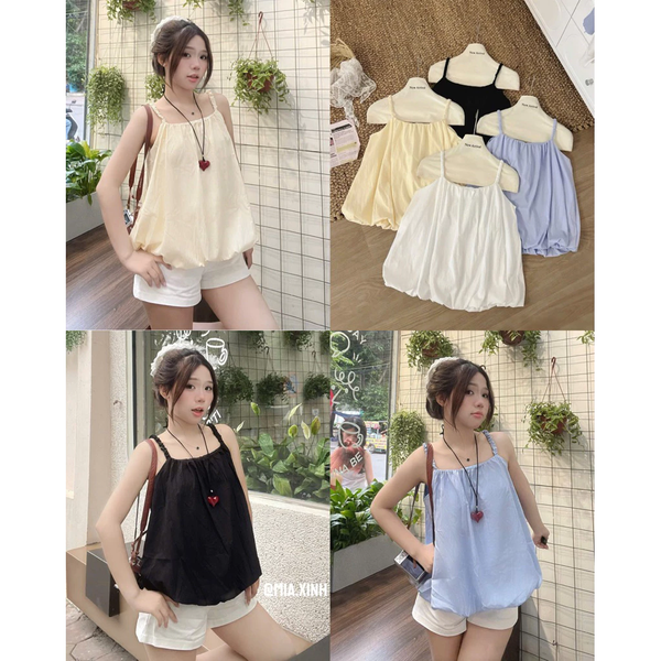 Áo croptop hai dây dáng bí họa tiết sọc cotton trẻ trung - 097