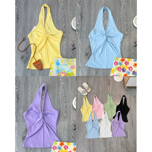 Áo croptop cổ yếm cúp ngực lụa tre hữu cơ co giãn tôn dáng sexy - 101